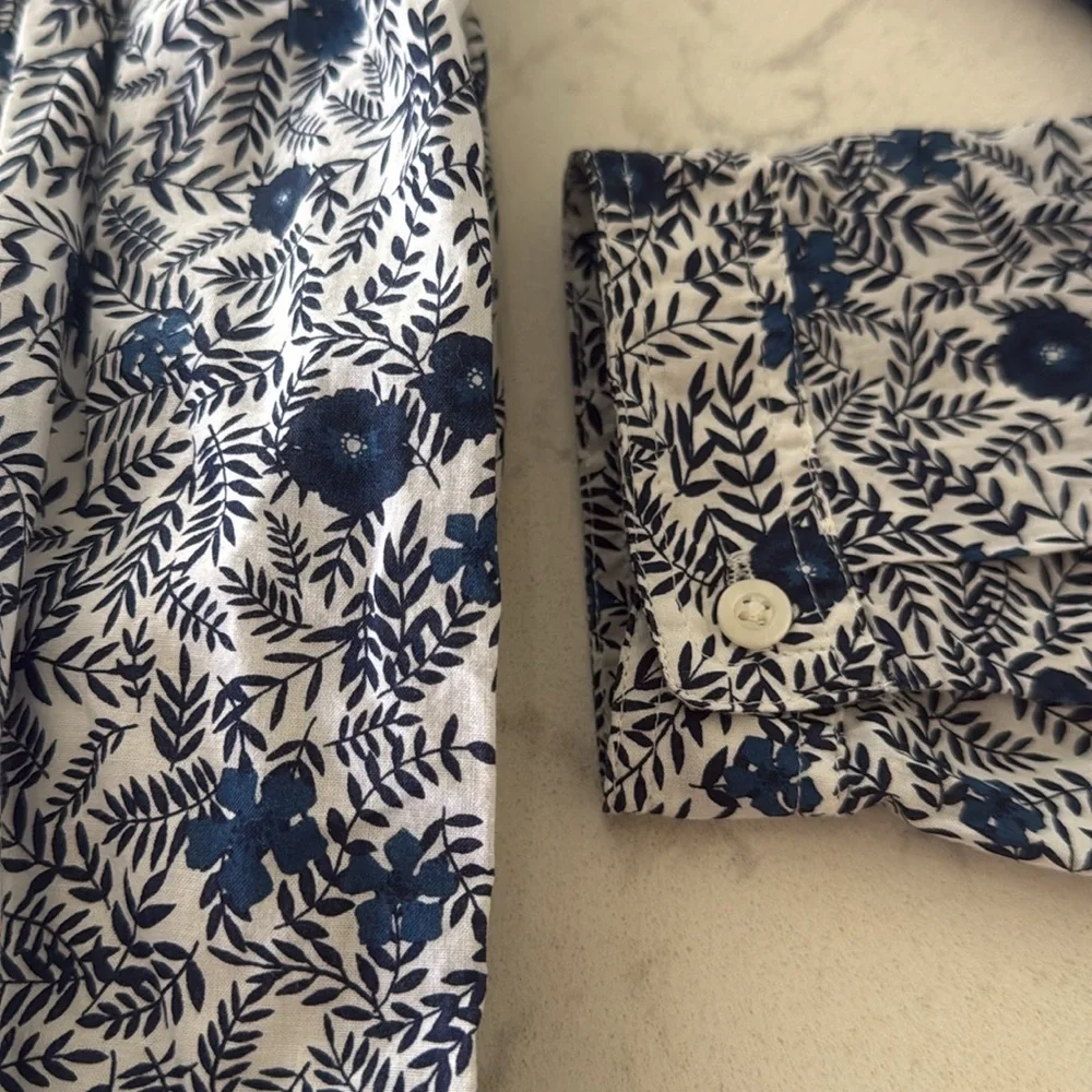 J. Crew Navy and White Floral Long-Sleeve Button Dress - Picture 12 of 16